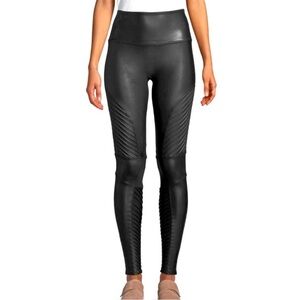 SPANX Black Faux Leather Moto Textured Leggings Medium